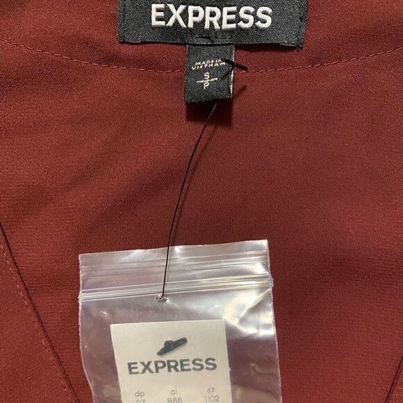 Express Merlot Long Sleeve Tie Front Wrap Chiffon Office Blouse NWT | Size Small - Picture 3 of 5
